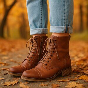 Tara M SZ 8.5 Harlow Brown Soft Leather Lace Up Bootie